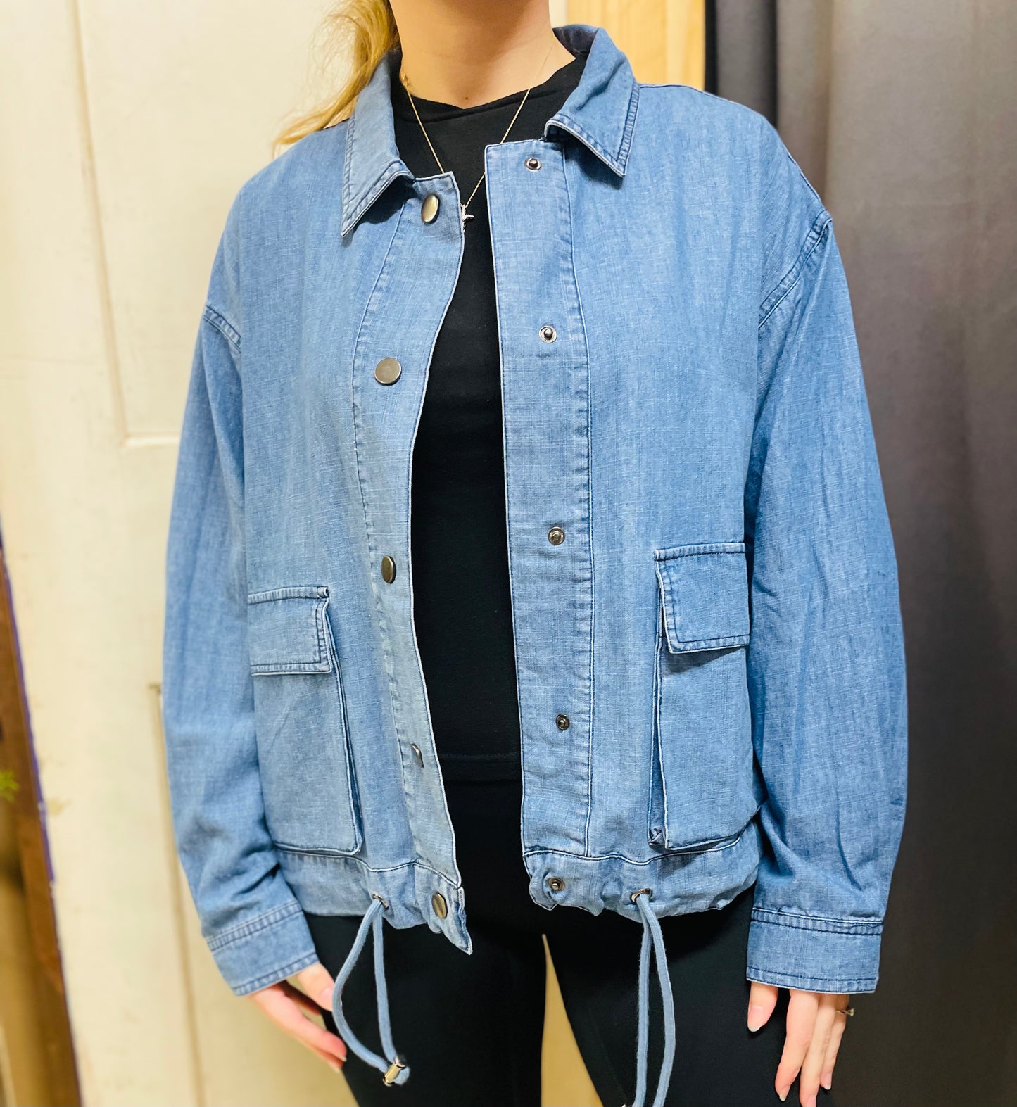 Drawstring Waist Denim Jacket