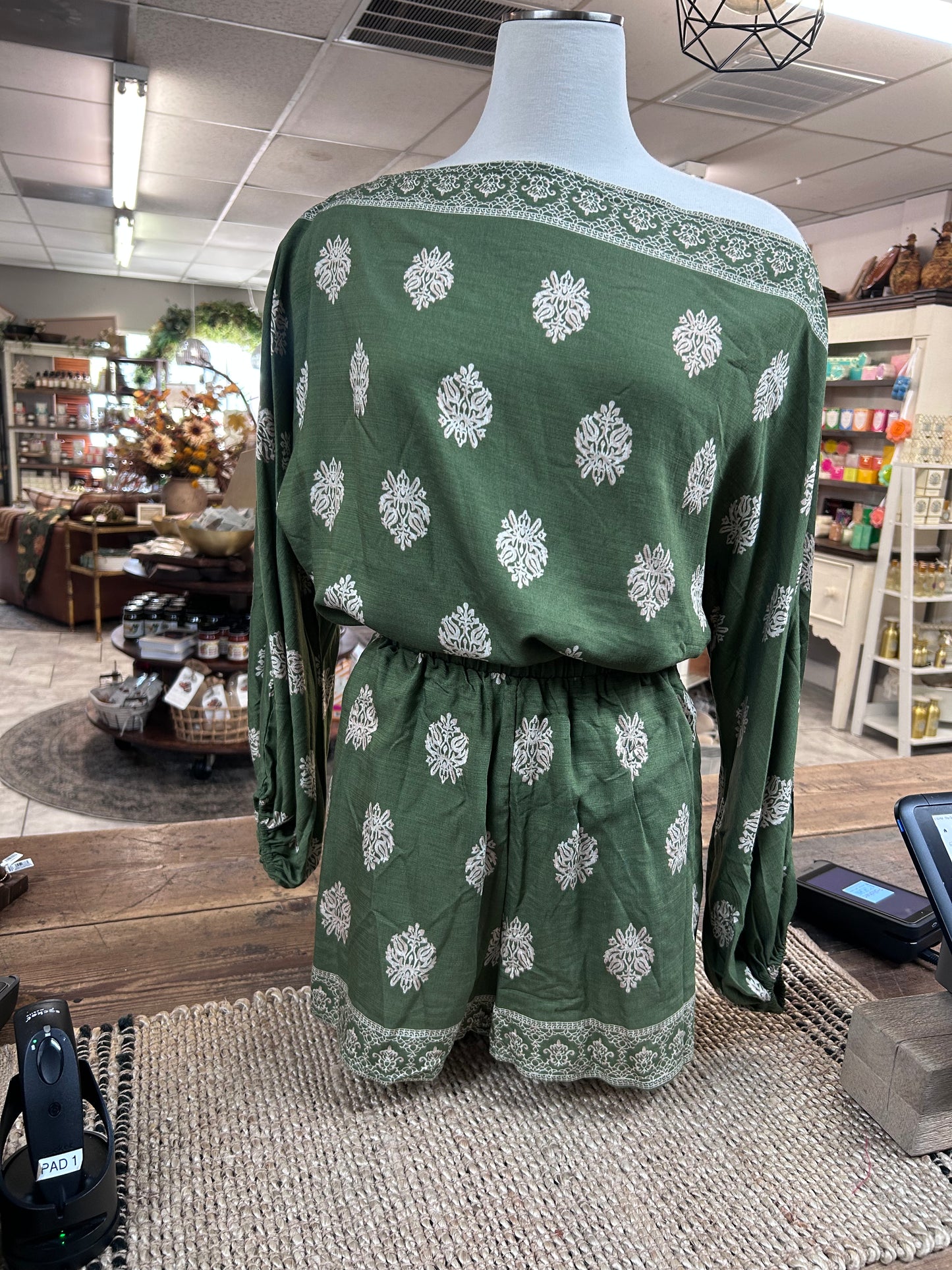 Olive Botanical Print Two-Piece Shorts Set