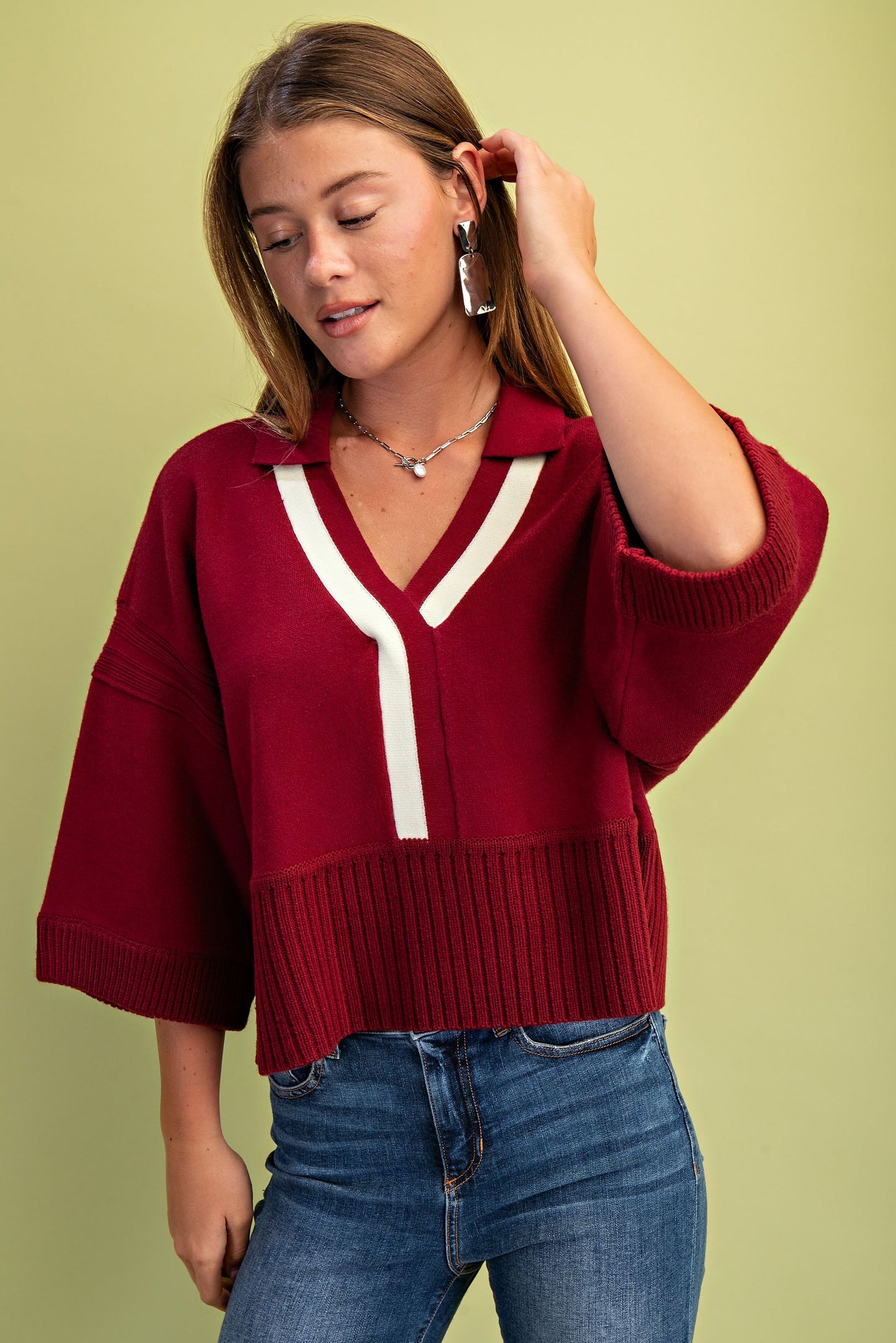 V-neck Collared Sweater