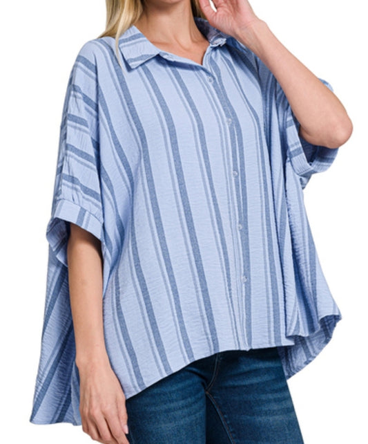 Yarn Dye Stripe Oversize Top