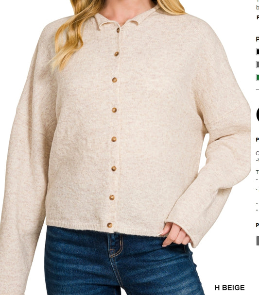 Collared Button Down Cardigan Sweater