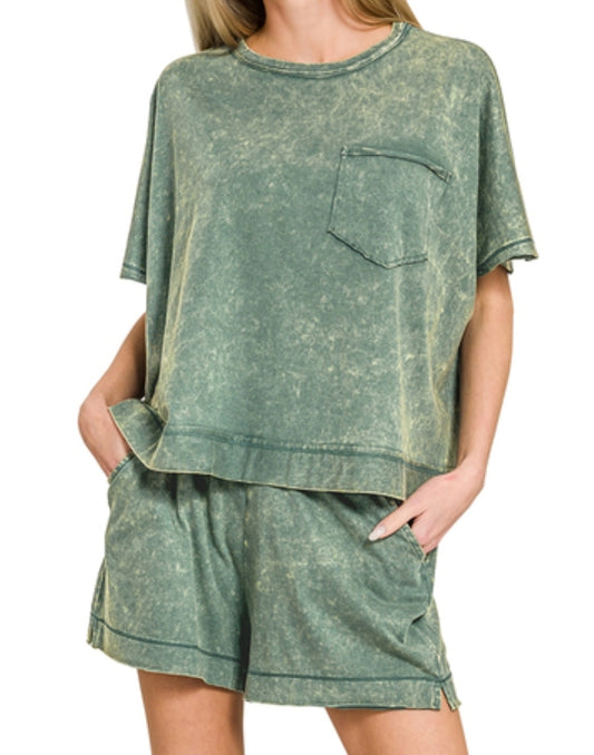 Acid Washed Shorts Set