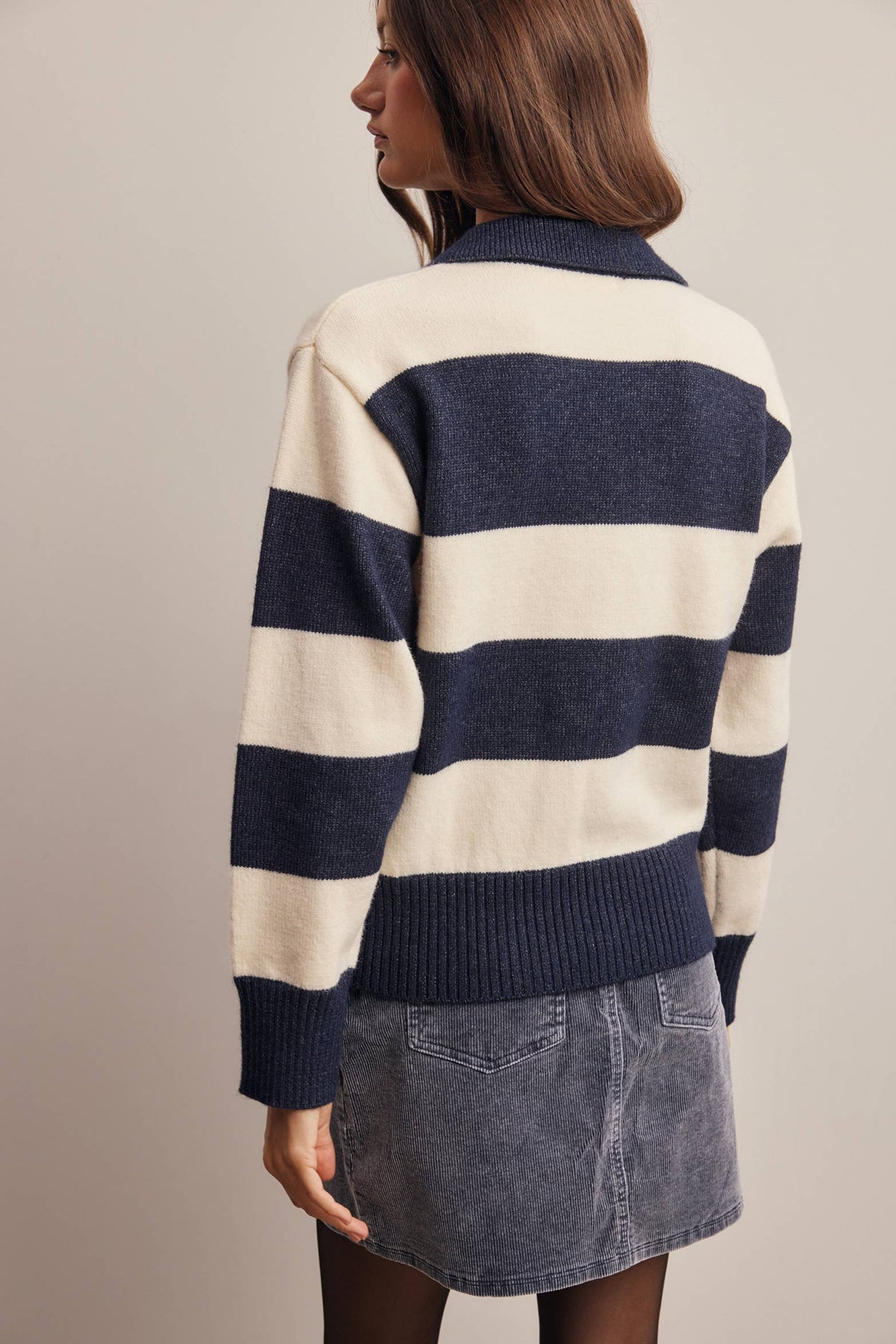 Striped Collared Knit Sweater FSW0089
