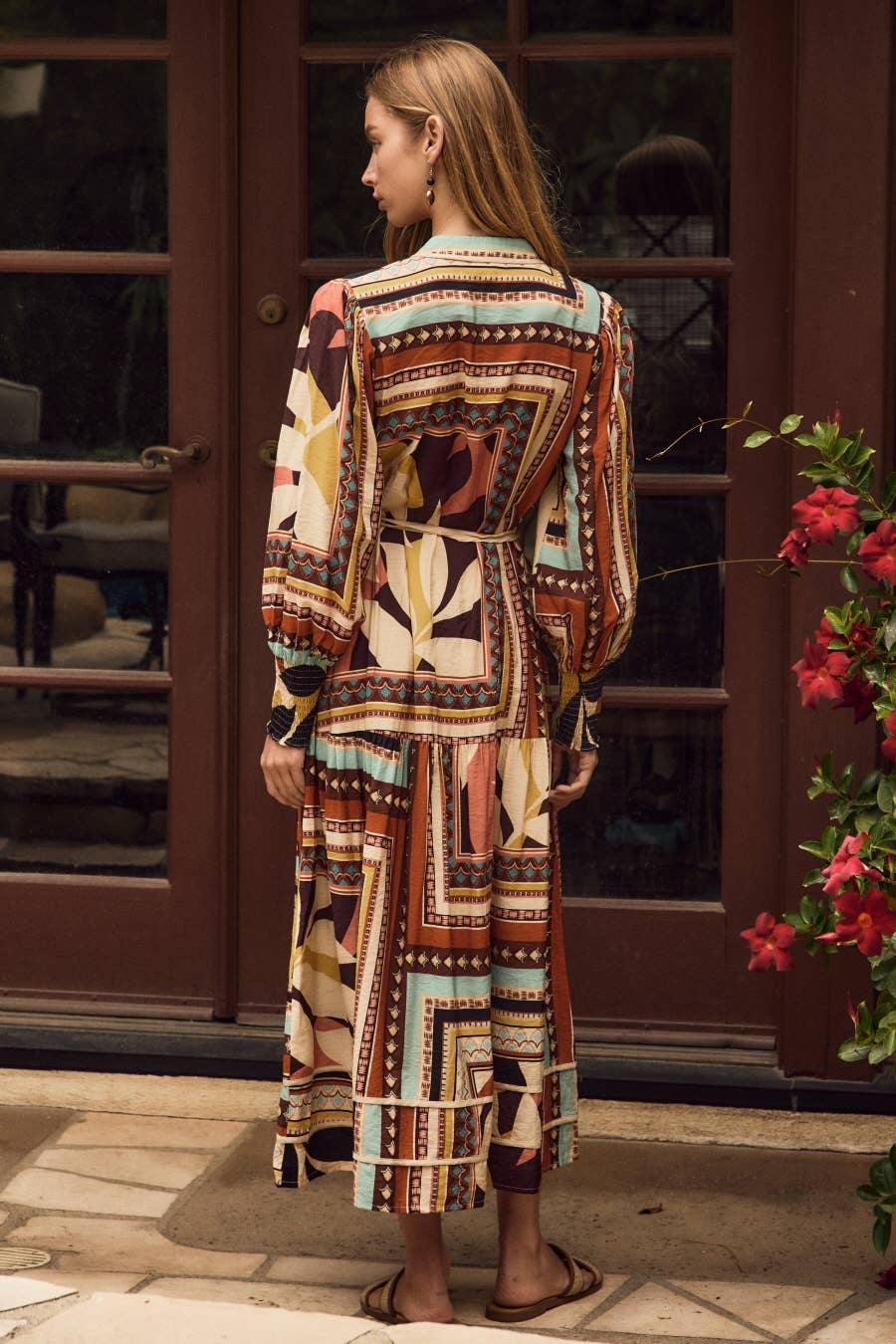 Ethnic Mixed Print Tiered Maxi Dress