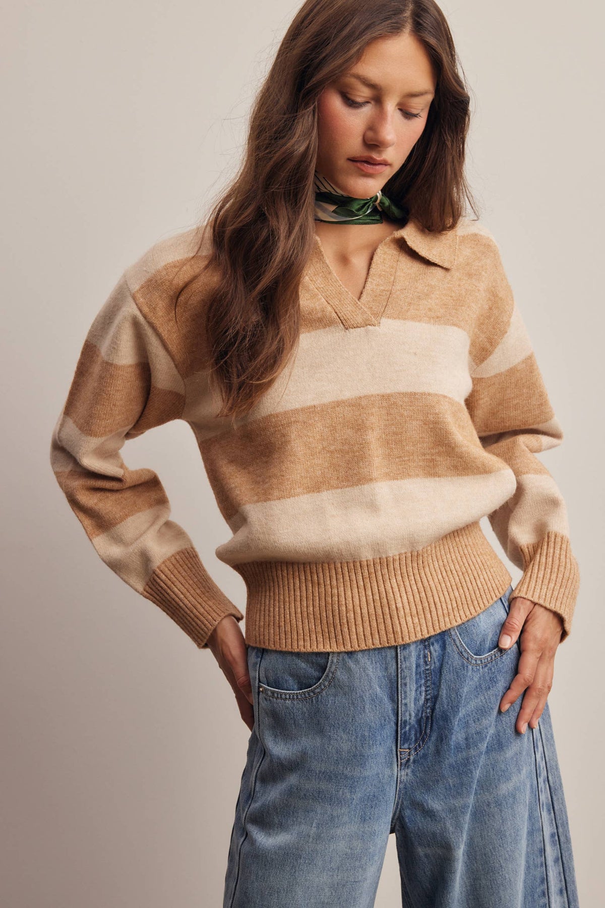 Striped Collared Knit Sweater FSW0089