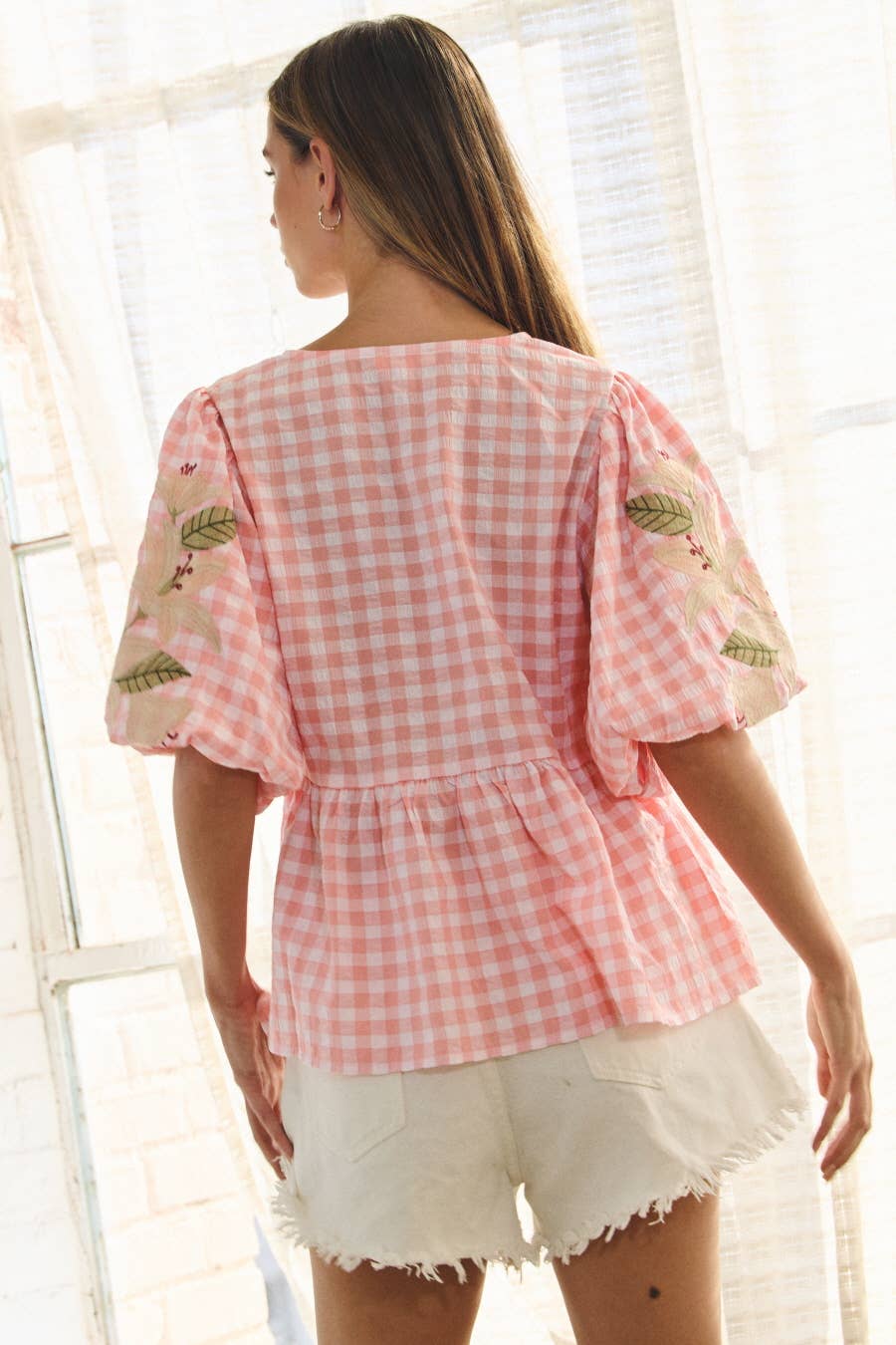 Gingham Floral Blouse