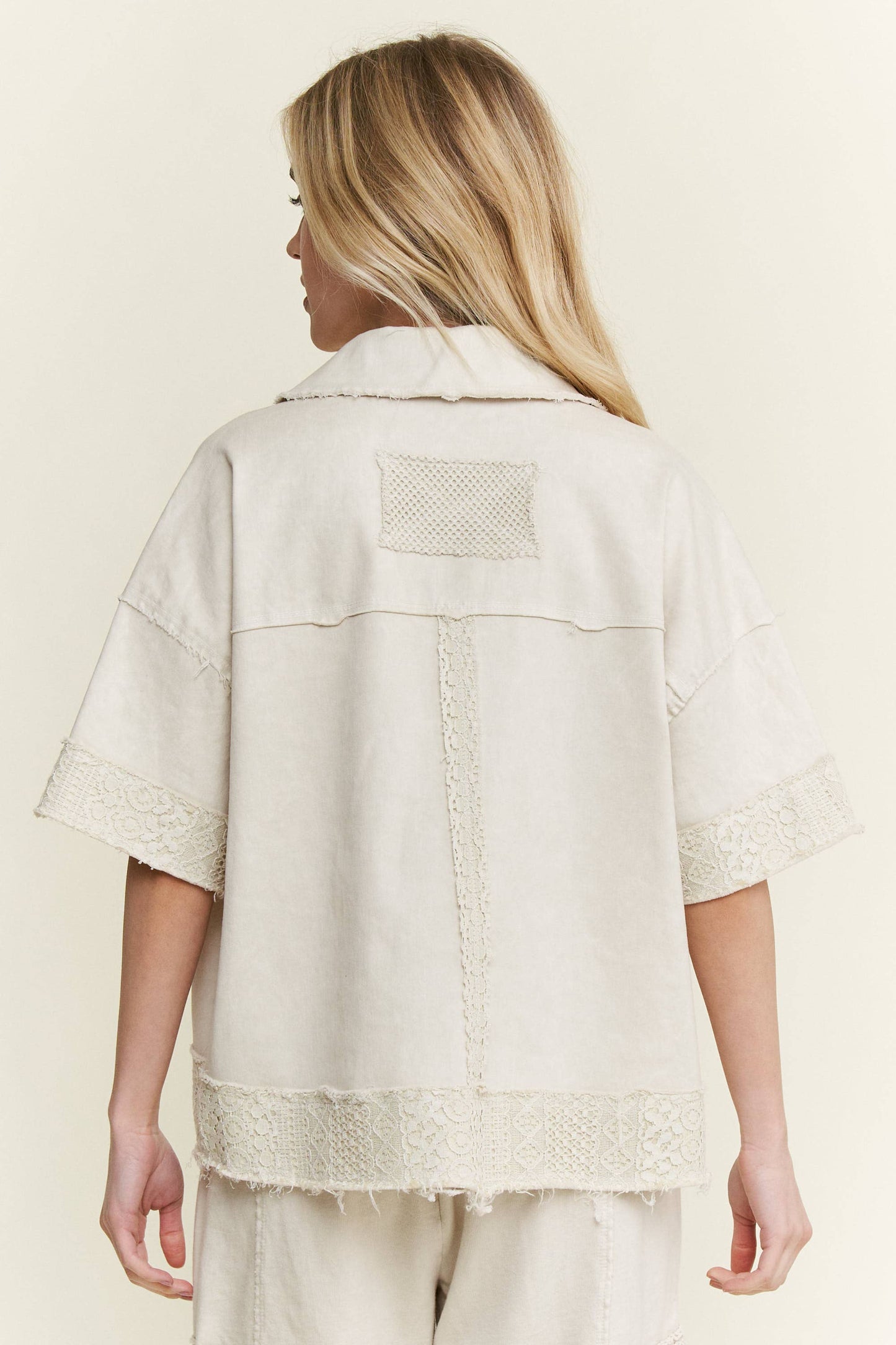 Washed Lace Mesh Collared Blouse