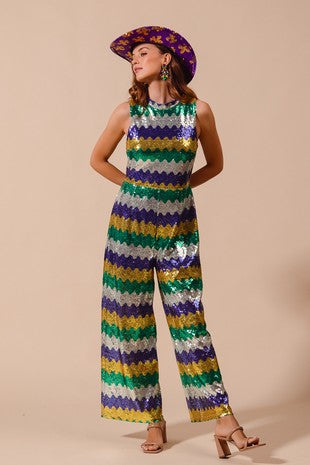 MG Wavy Sequin Wide Leg Jumpsuit