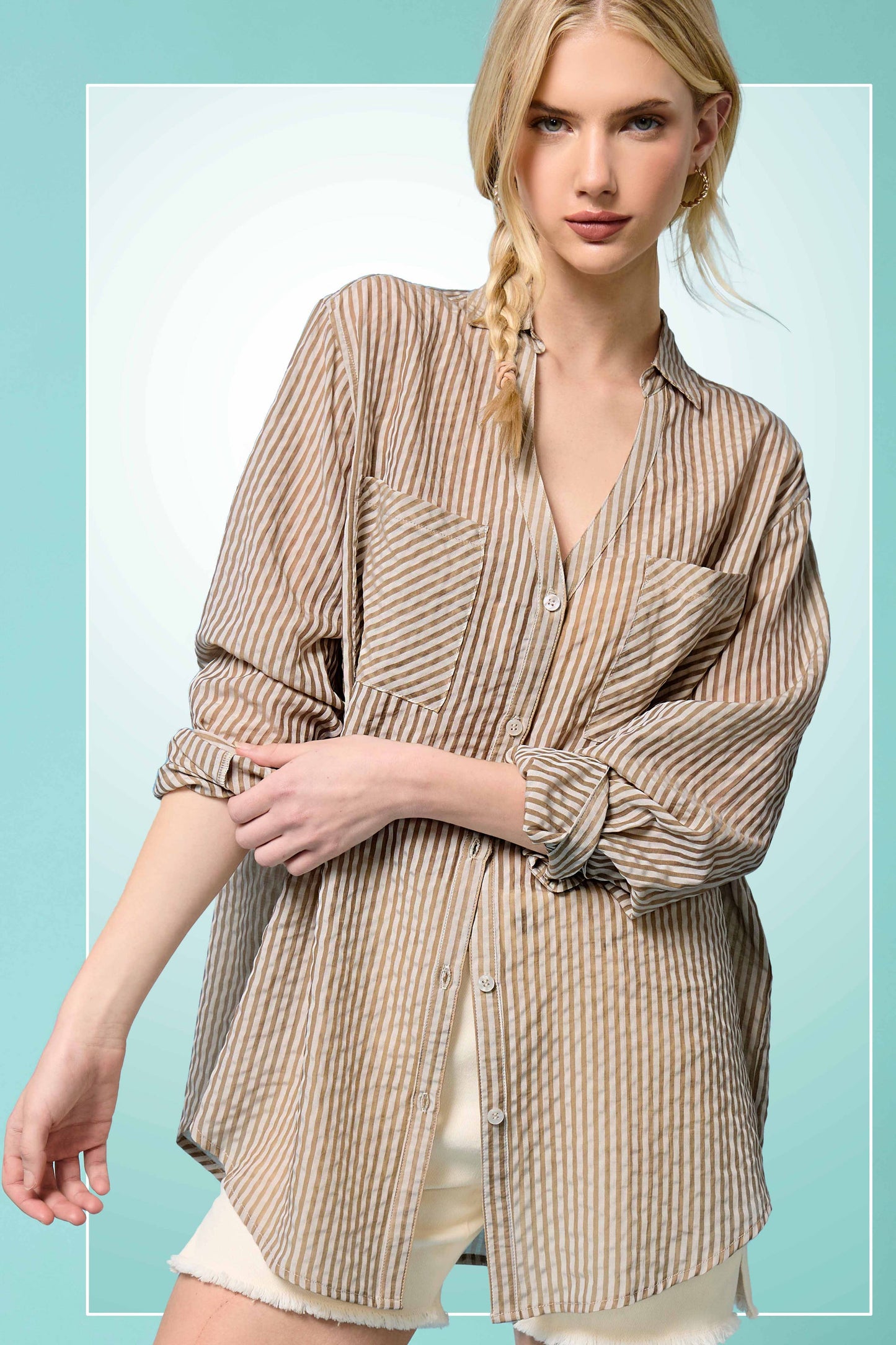 Striped Tencel Seersucker Button Down Shirt