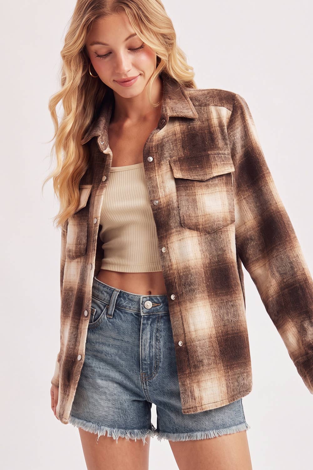 SNAP BUTTON DOWN PLAID SHACKET