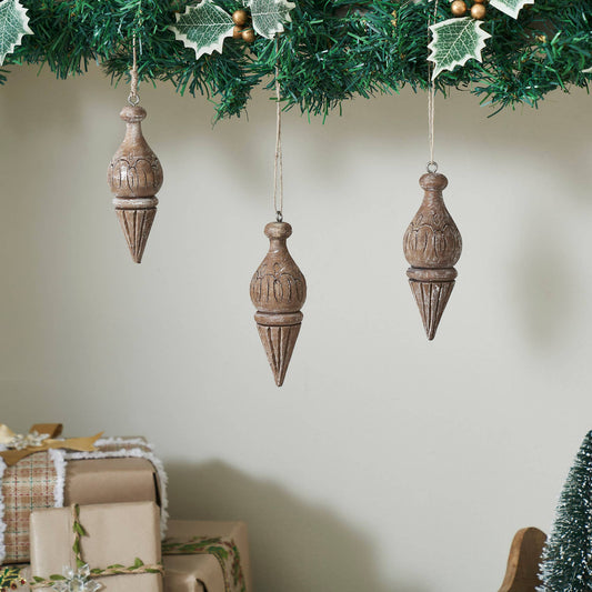 Cottage Finial Ornament Feathered Finish Set of 3 5.5x2x2