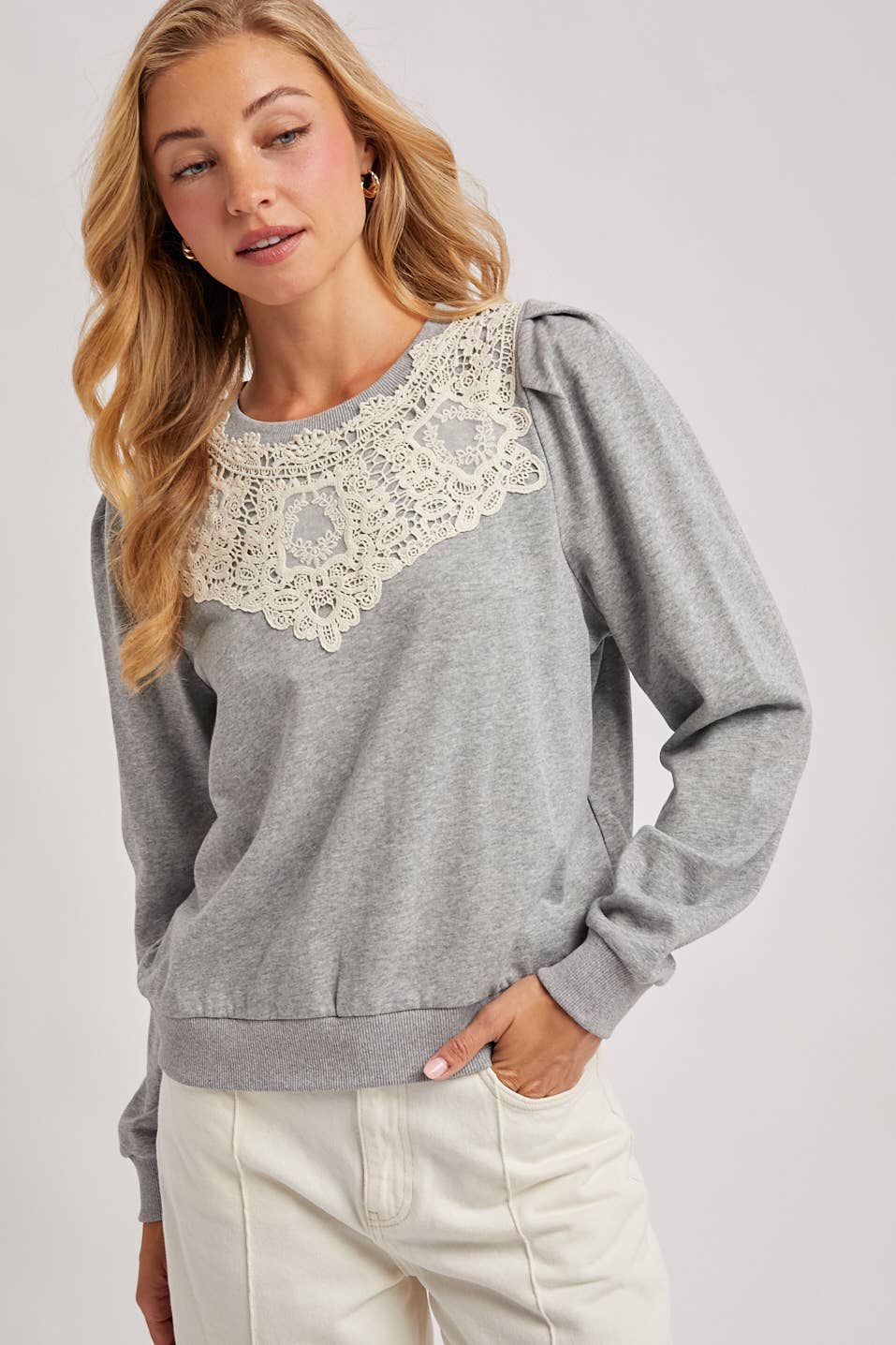 Crochet Trim French Terry Sweatshirt