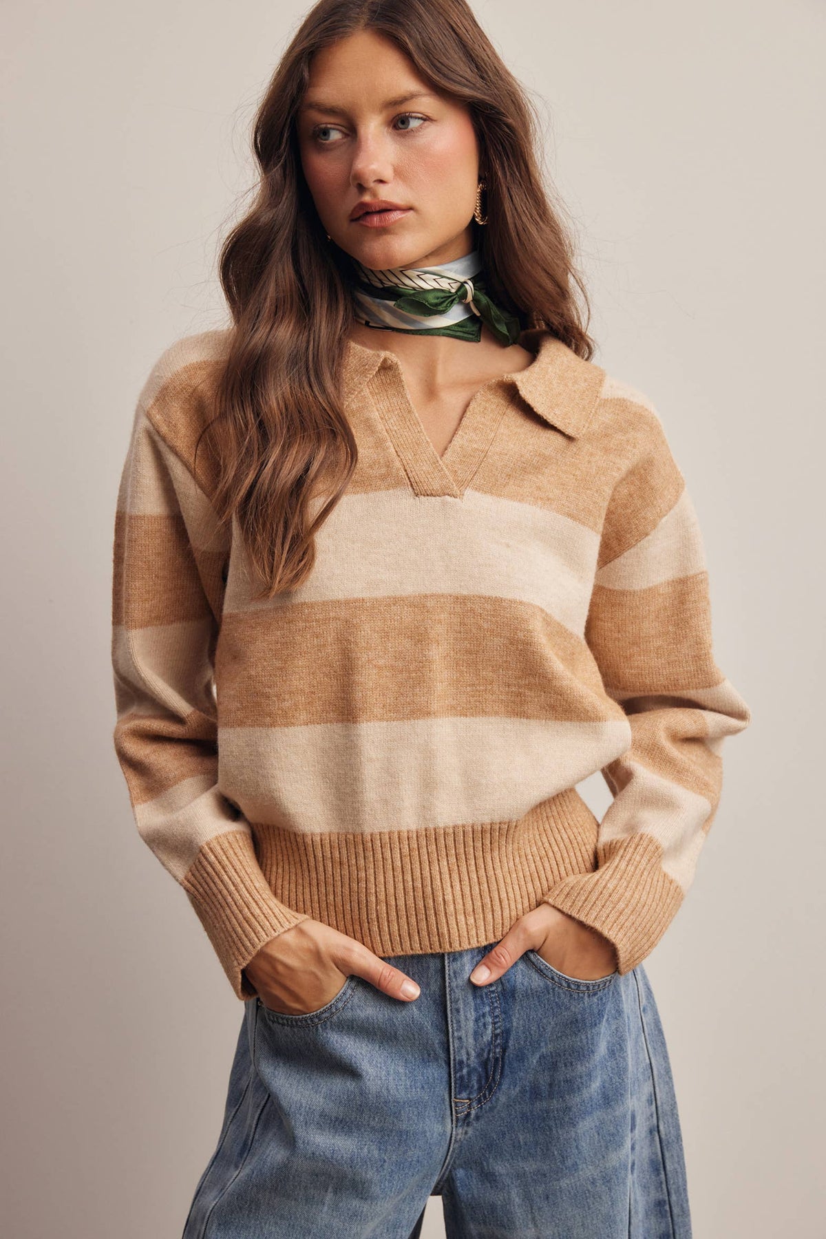 Striped Collared Knit Sweater FSW0089