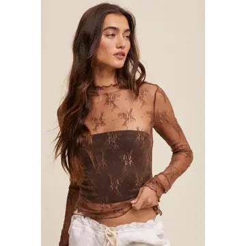 Lace Mock Neck Sheer Top