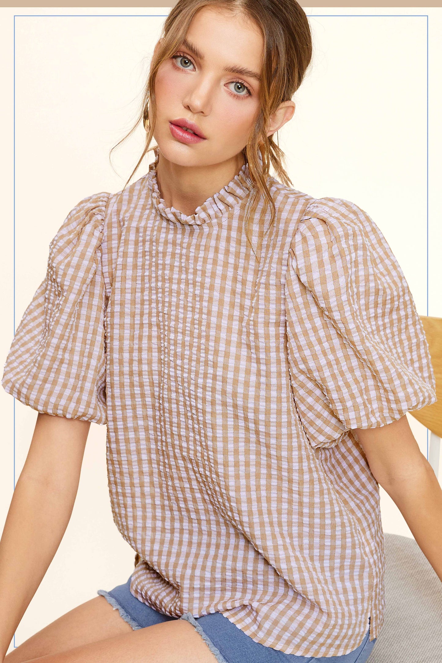 Gingham Lovely Puff Sleeve Top