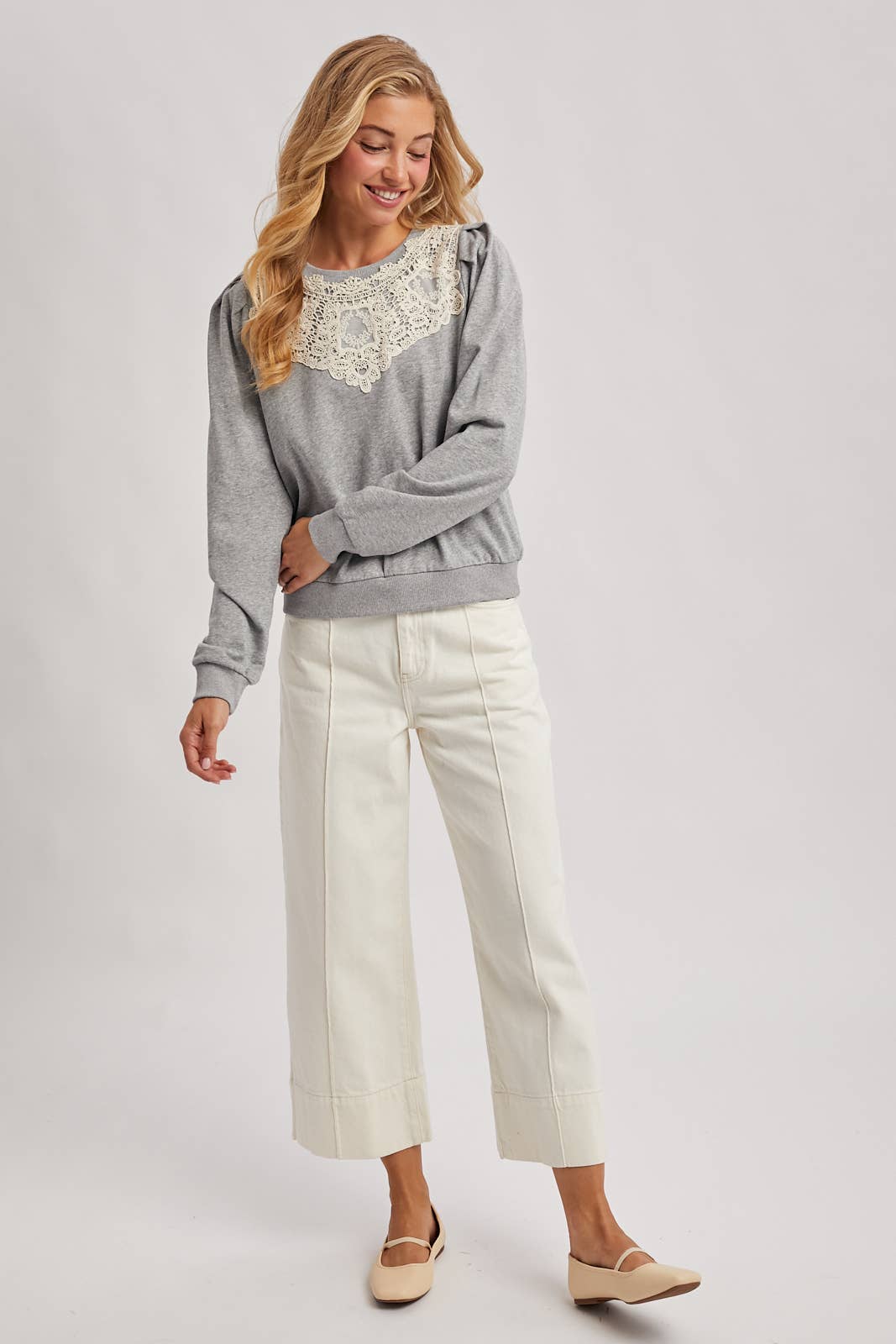 Crochet Trim French Terry Sweatshirt