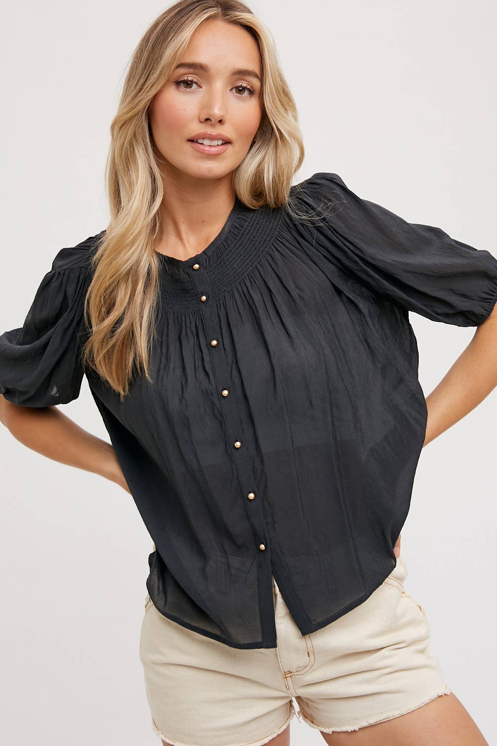 Ruched Neck Bubble Blouse