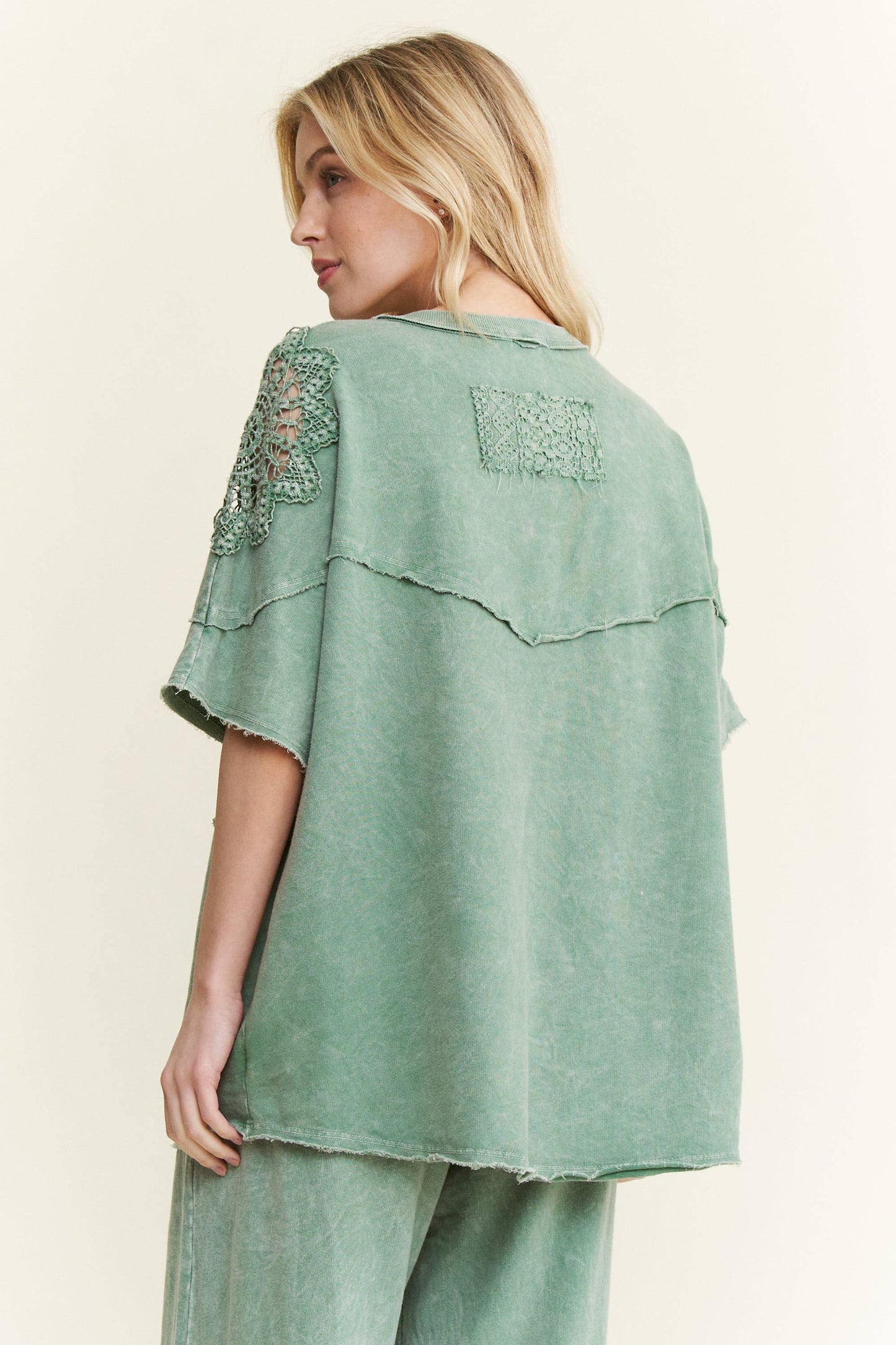 Washed Lace Crochet Top