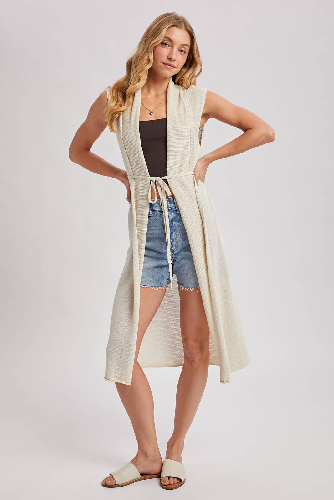 Sleeveless Belted Vest Cardigan