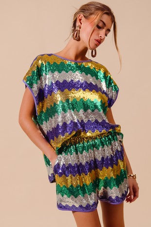 MG Wavy Sequin Dolman Top