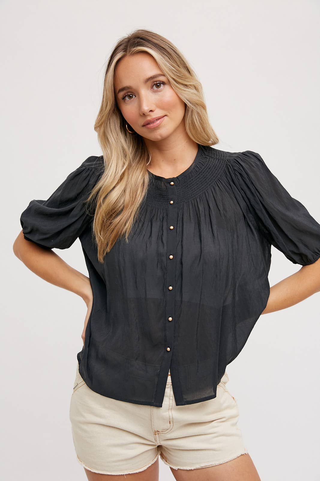 Ruched Neck Bubble Blouse