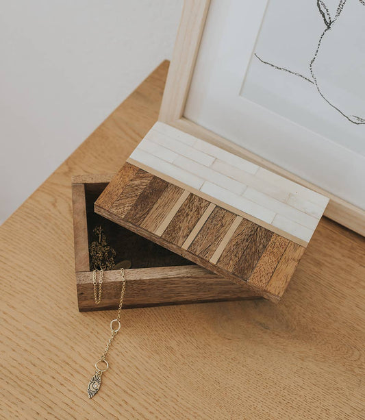 Sammita Treasure Box - Natural Bone, Brass, and Mango Wood