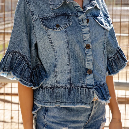 Distressed Denim Crop Jacket