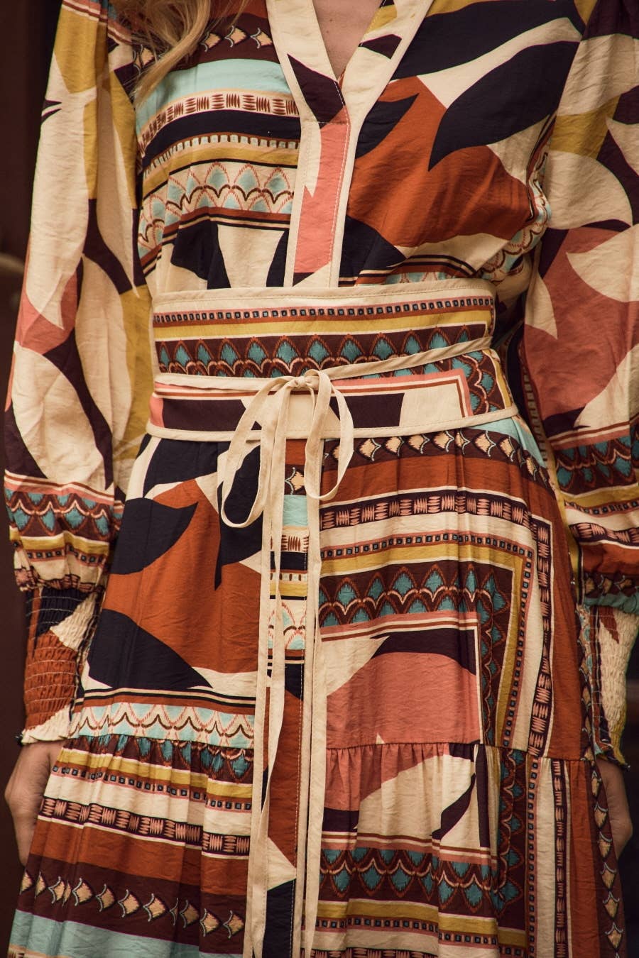 Ethnic Mixed Print Tiered Maxi Dress