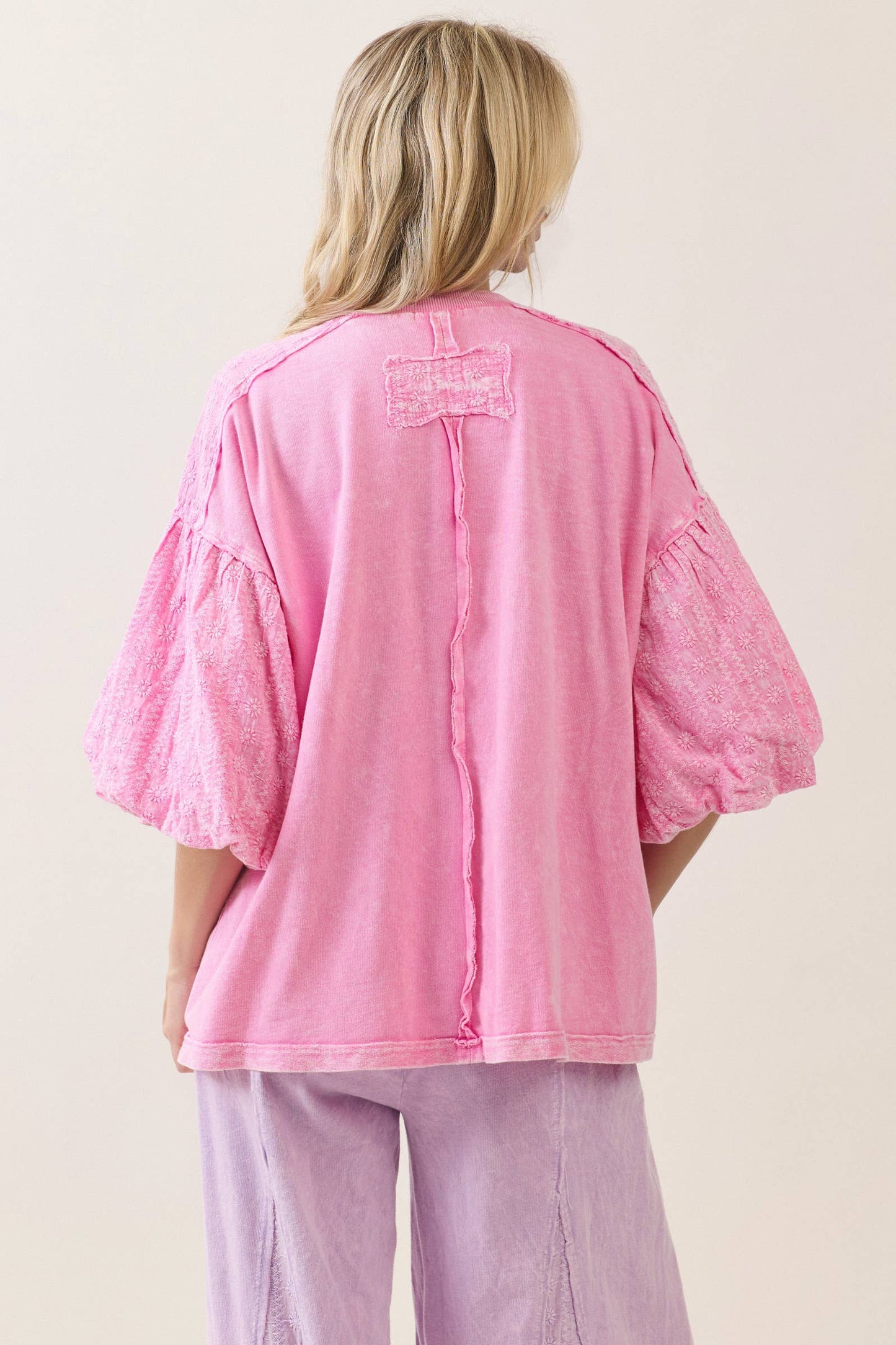 Mineral Washed Eyelet Puff Sleeve Blouse