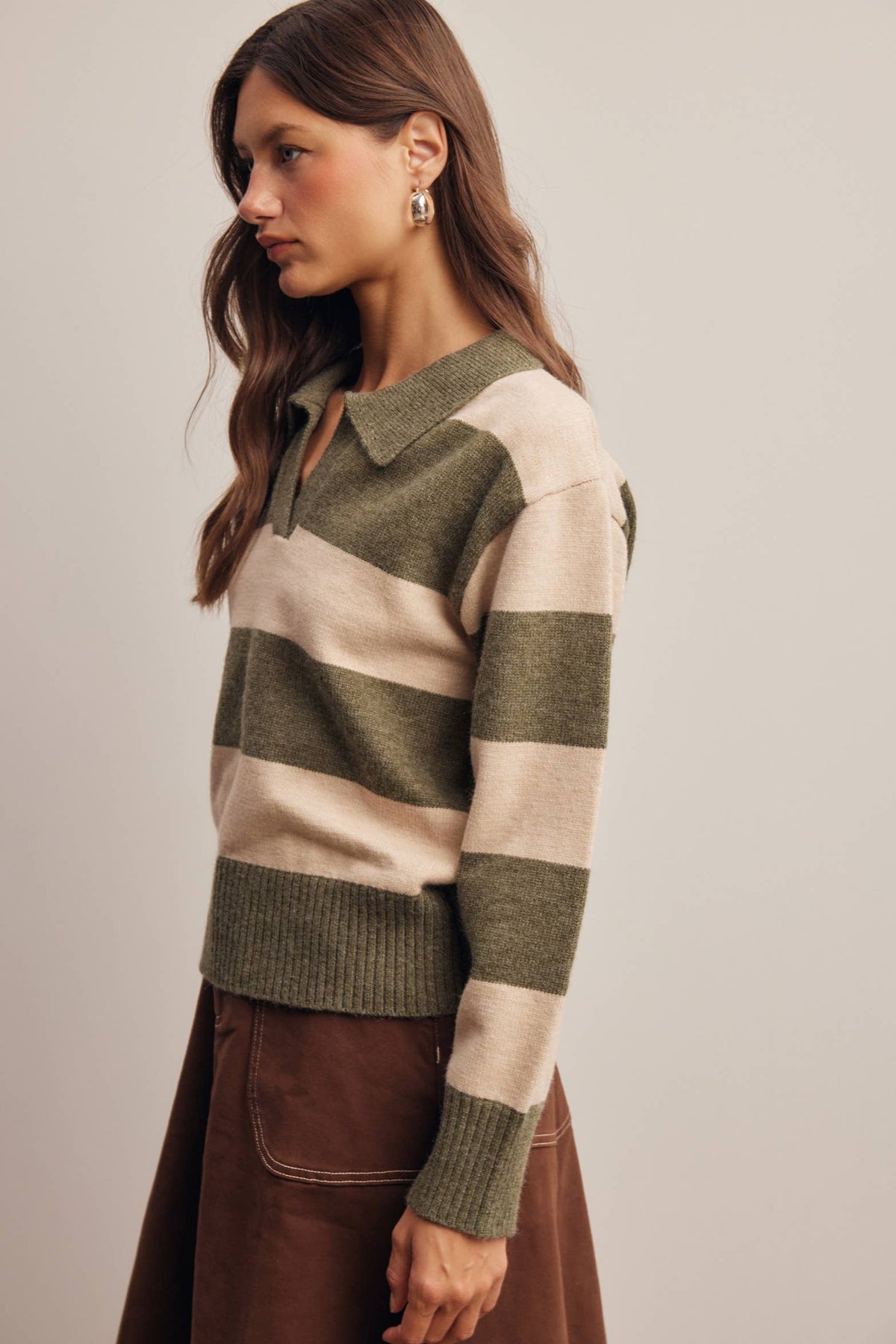 Striped Collared Knit Sweater FSW0089