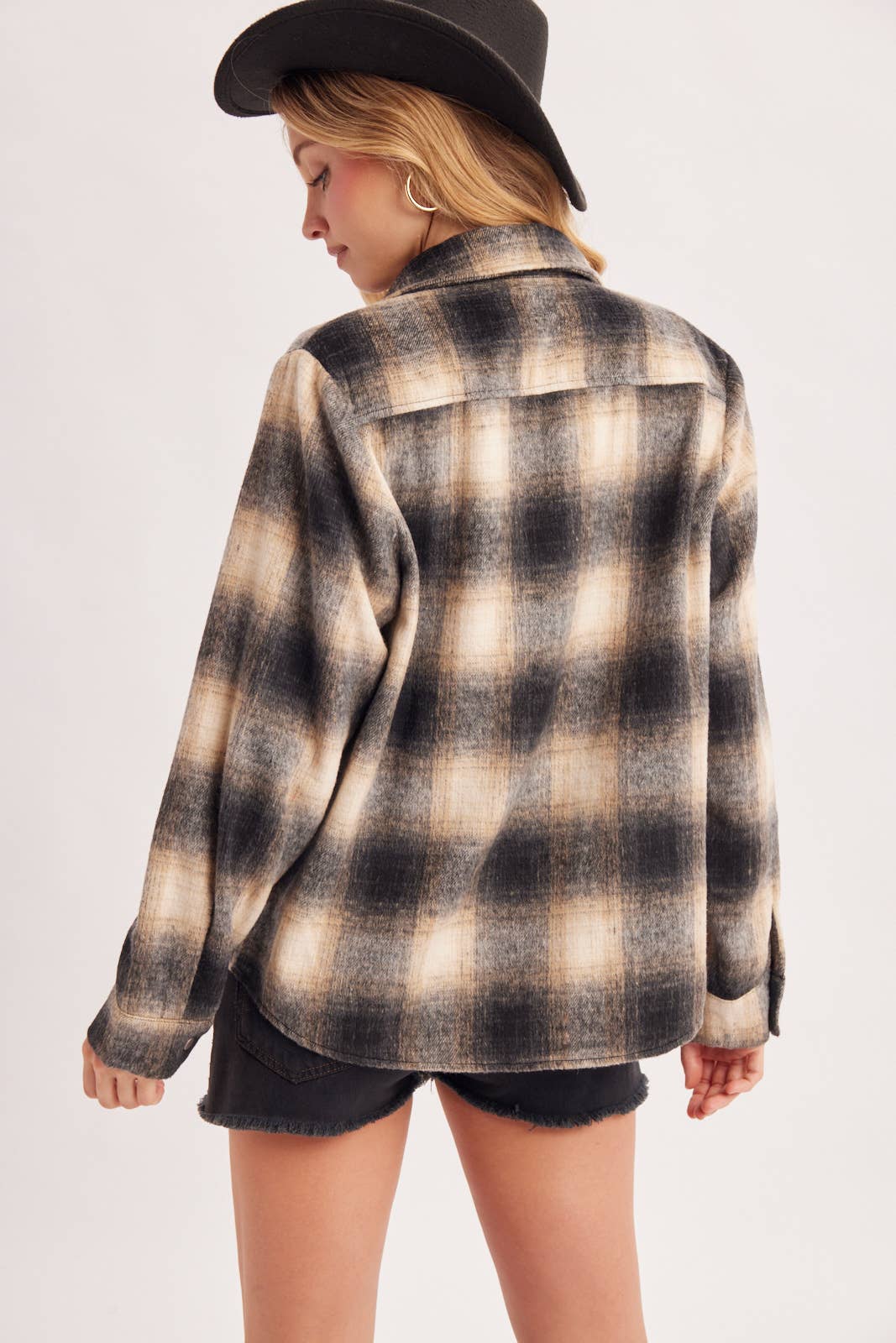 SNAP BUTTON DOWN PLAID SHACKET