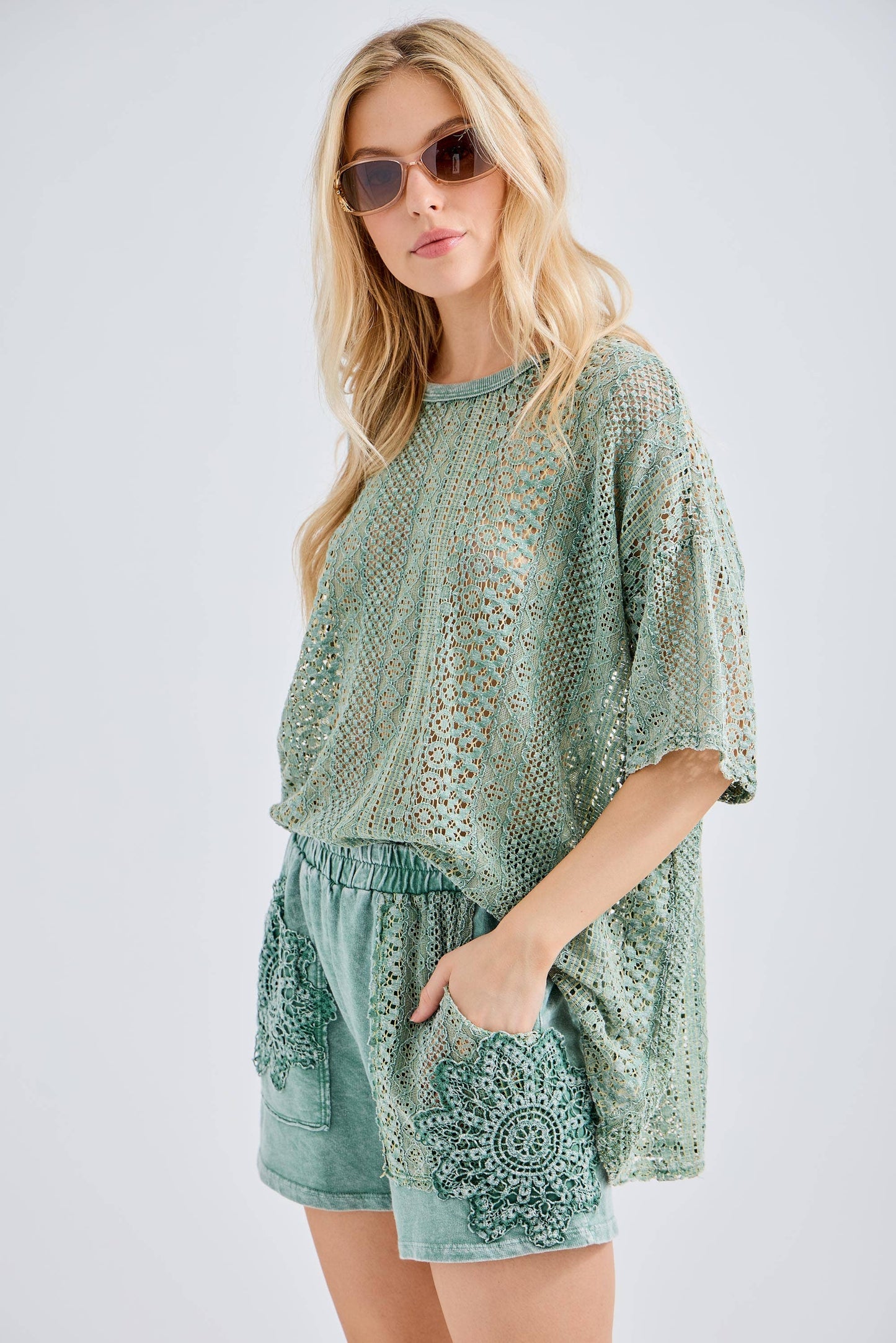 Mineral Washed Lace Blouse