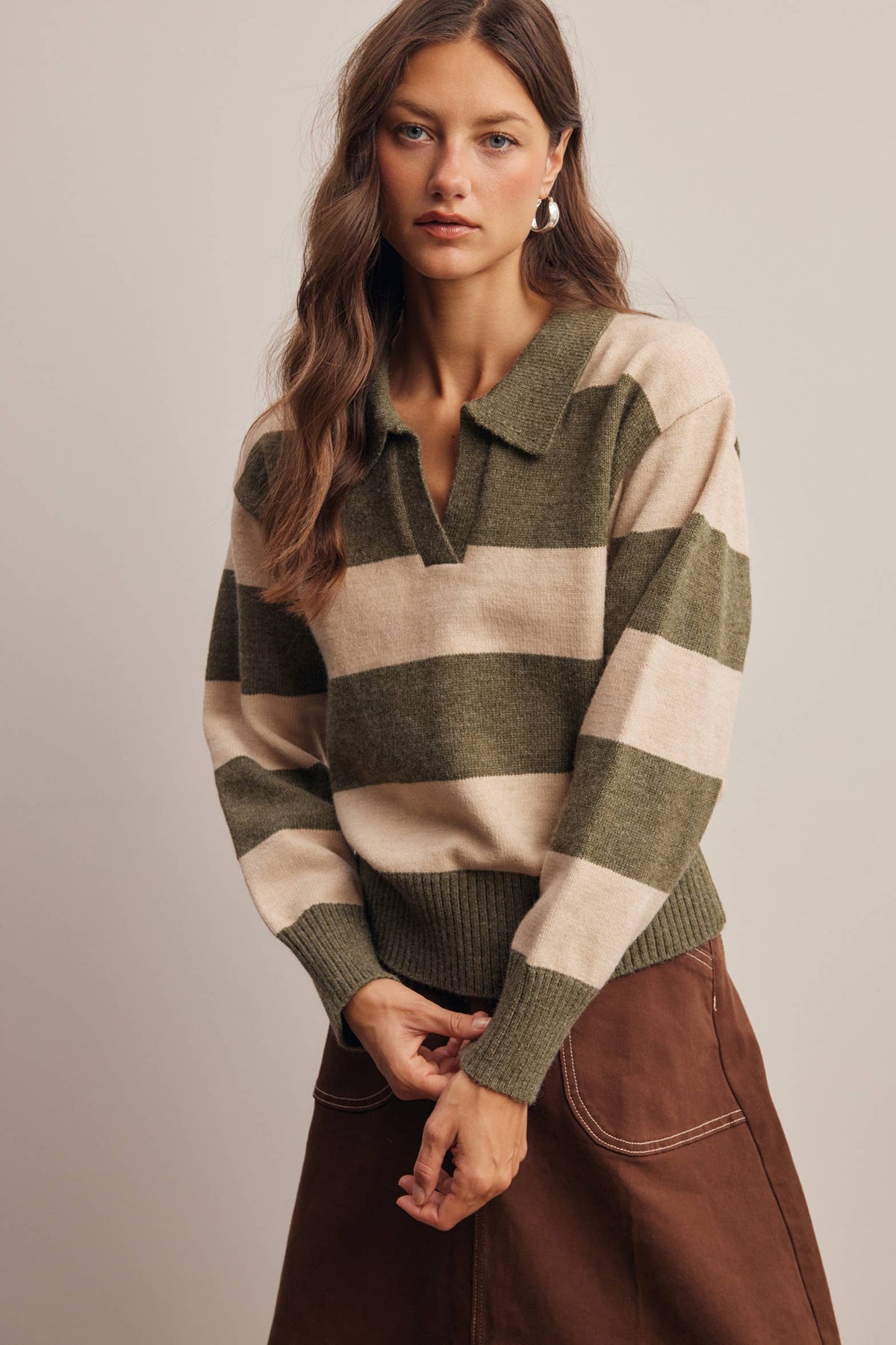 Striped Collared Knit Sweater FSW0089