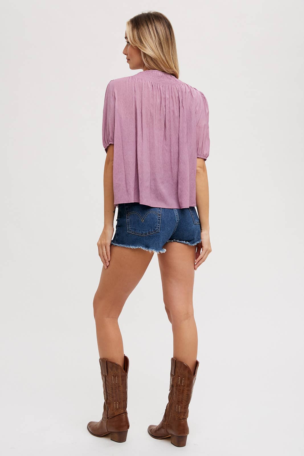 Ruched Neck Bubble Blouse