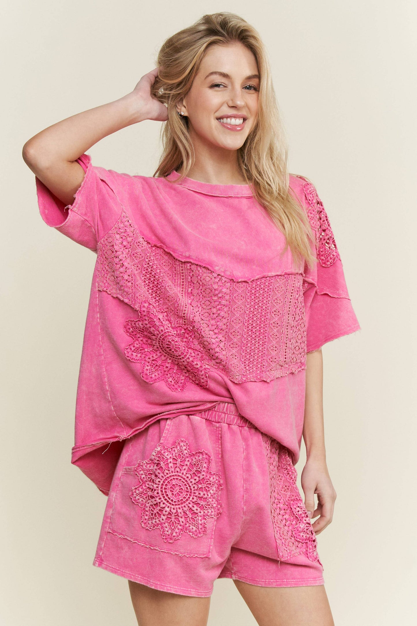 Washed Lace Crochet Top