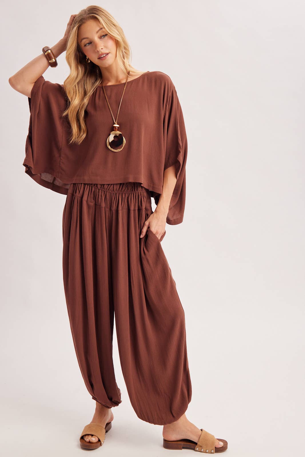 BOHO OVERSIZED DOLMAN TOP AND BALLOON LEG PANTS SET