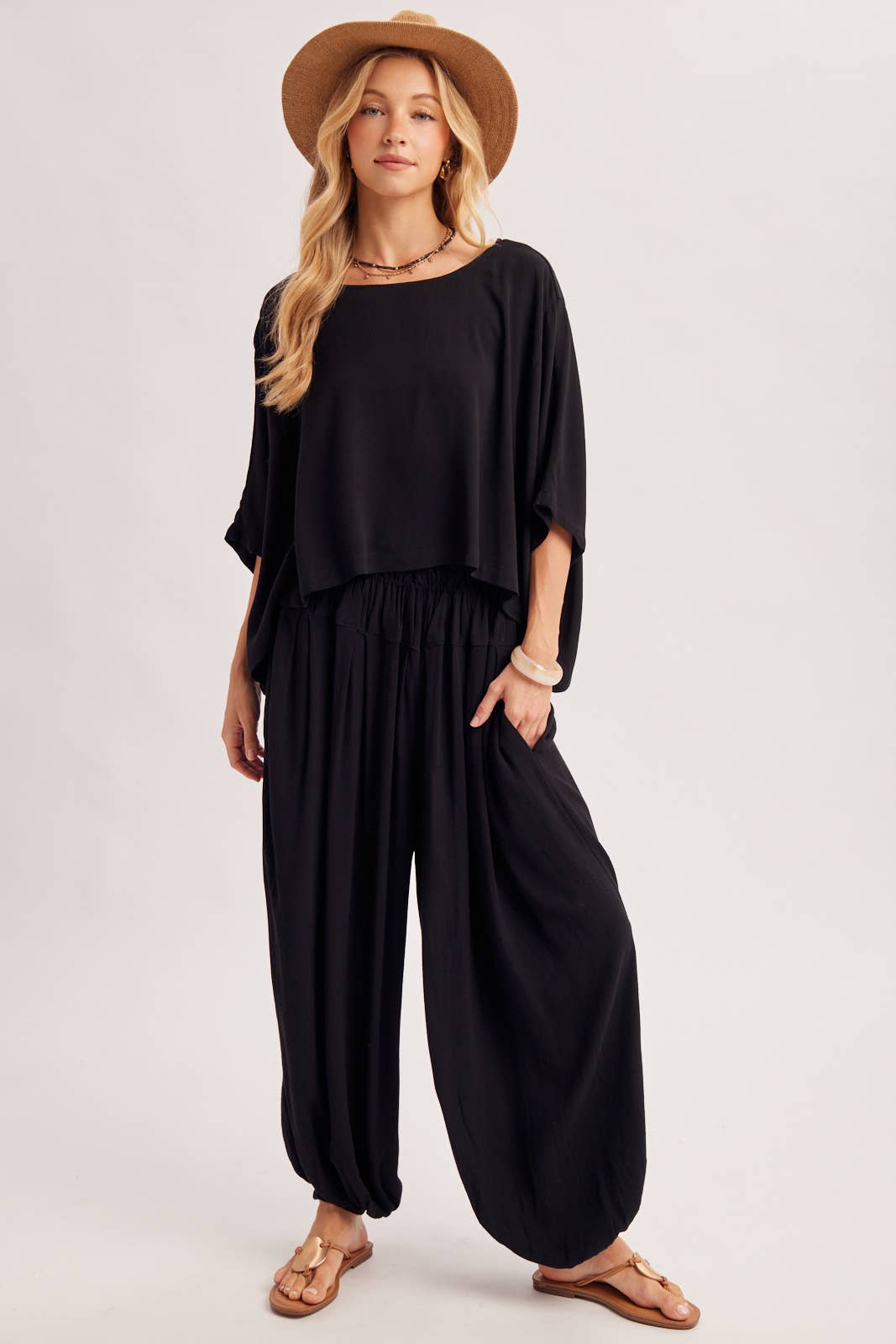 BOHO OVERSIZED DOLMAN TOP AND BALLOON LEG PANTS SET