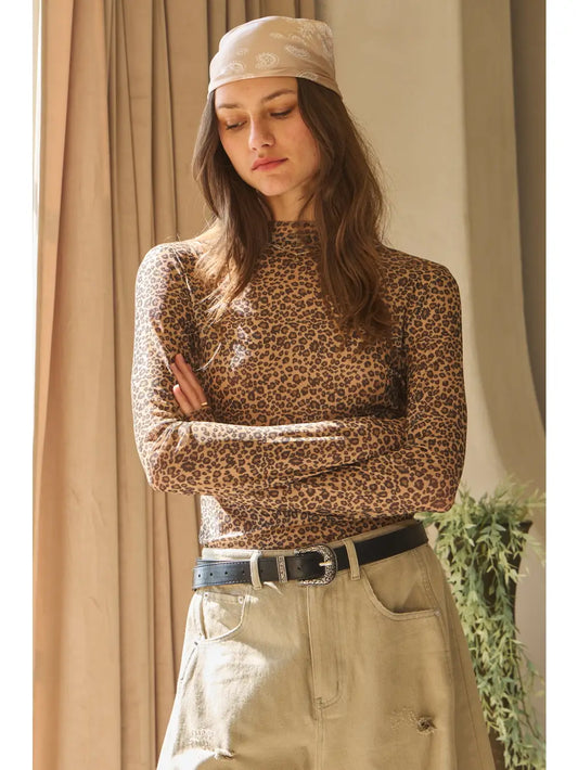 Leopard Mesh Long Sleeve Top
