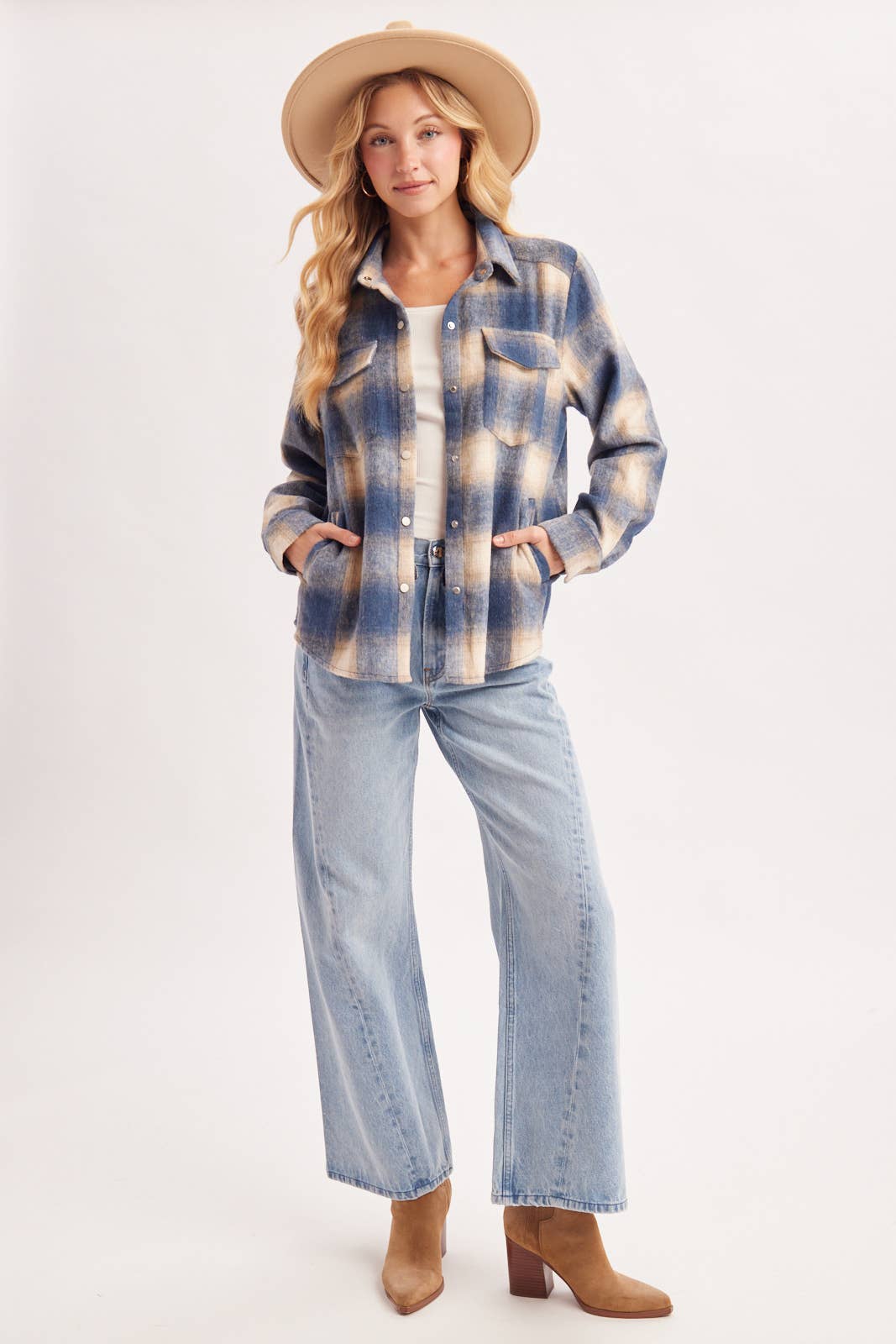 SNAP BUTTON DOWN PLAID SHACKET
