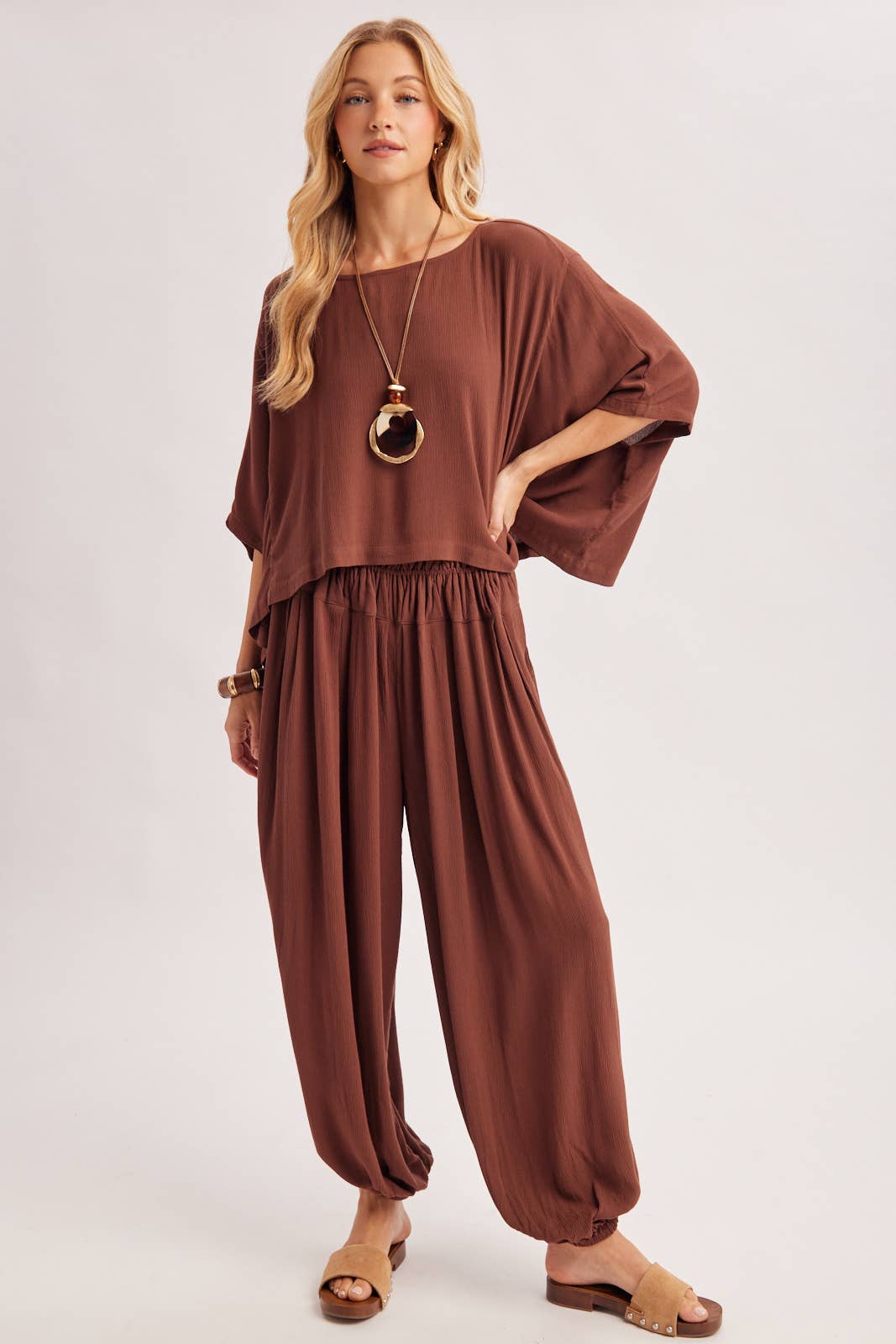 BOHO OVERSIZED DOLMAN TOP AND BALLOON LEG PANTS SET