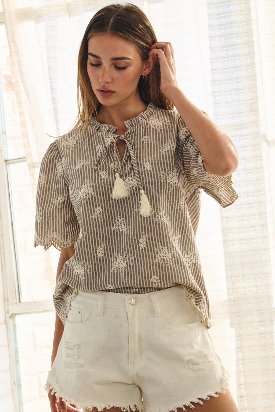 Embroidered Short-sleeve Blouse