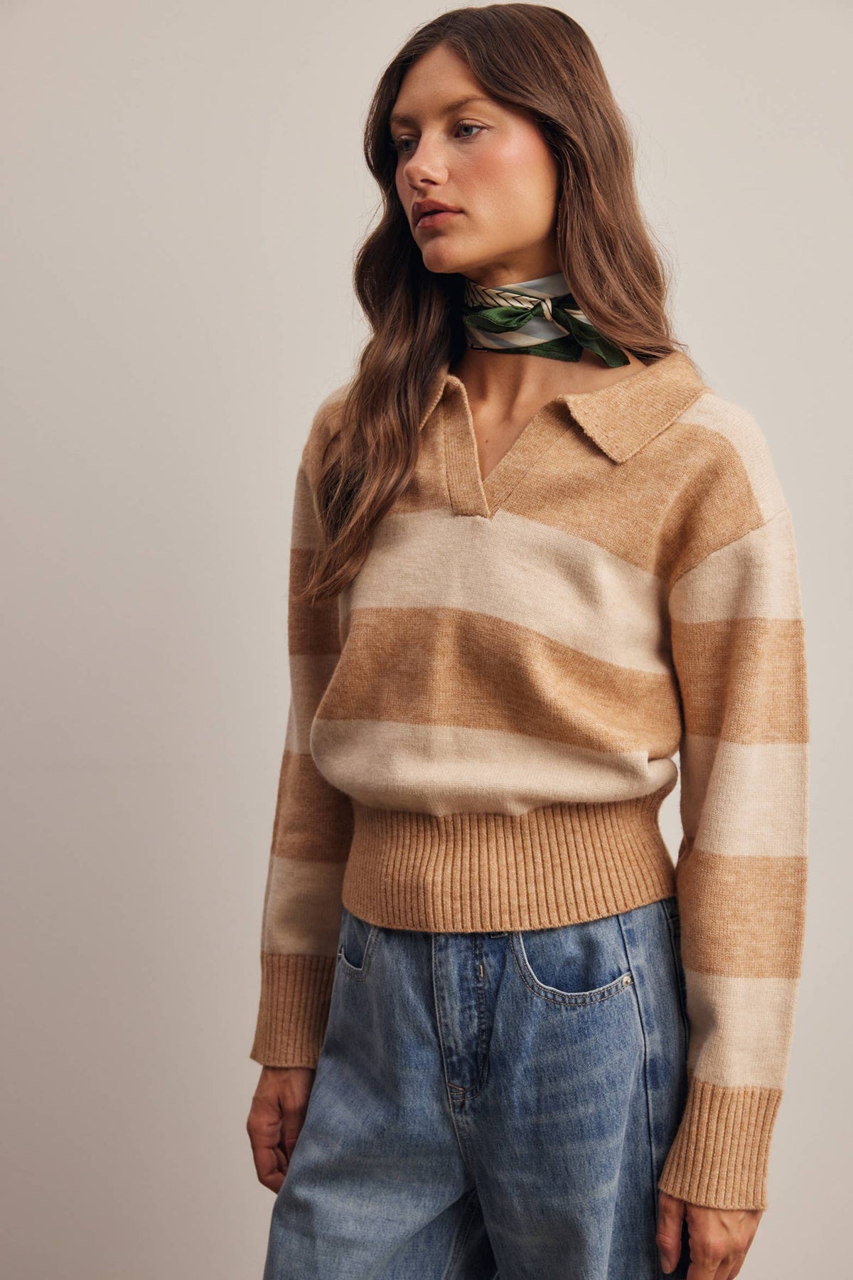 Striped Collared Knit Sweater FSW0089