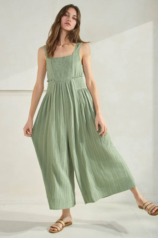 Crinkled Fabric Wide Leg Jumpsuit