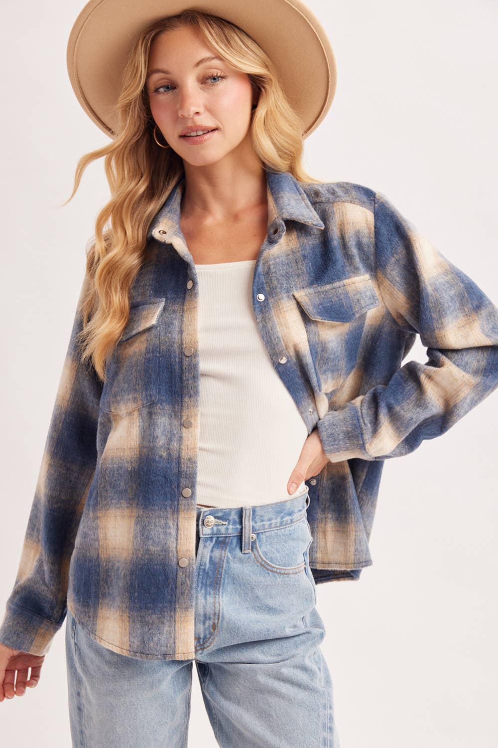 SNAP BUTTON DOWN PLAID SHACKET