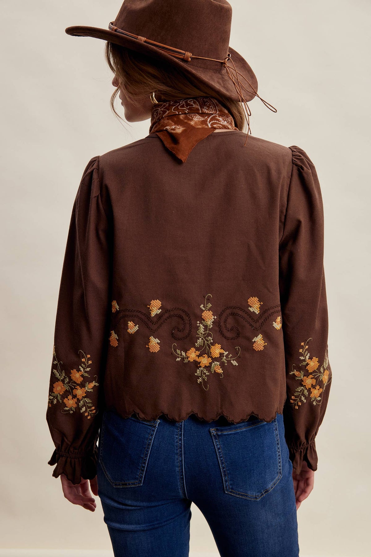 Embroidered Scallop Hem Cotton Blouse LT1482