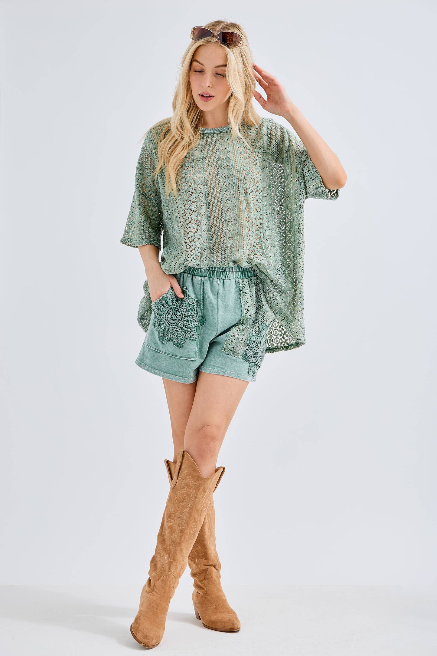 Mineral Washed Lace Blouse