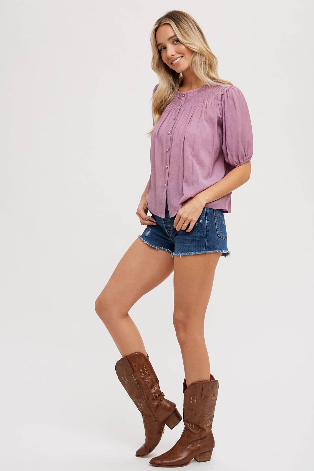 Ruched Neck Bubble Blouse