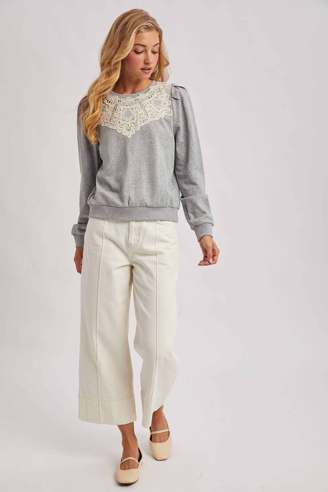 Crochet Trim French Terry Sweatshirt