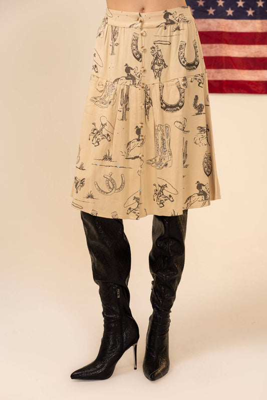 Western Linen Button Up Skirt