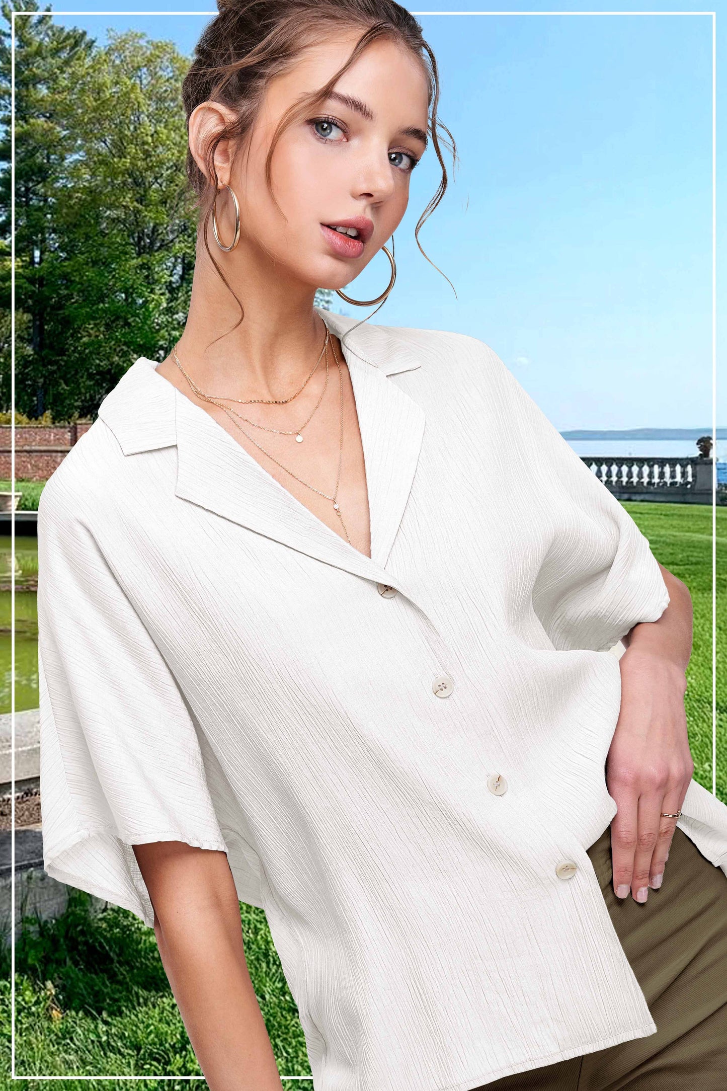 Lightweight Button-Down V-neck Shirt